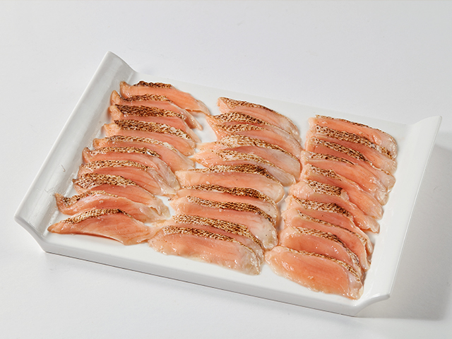 Torched Salmon Belly Cutting Meat